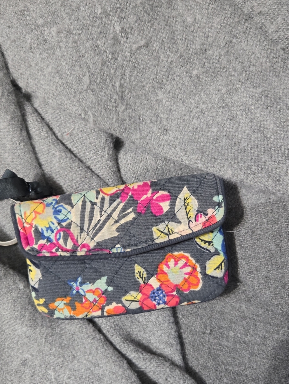 Vera Bradley Navy Quilted Floral Wristlet with Multicolor Blooms